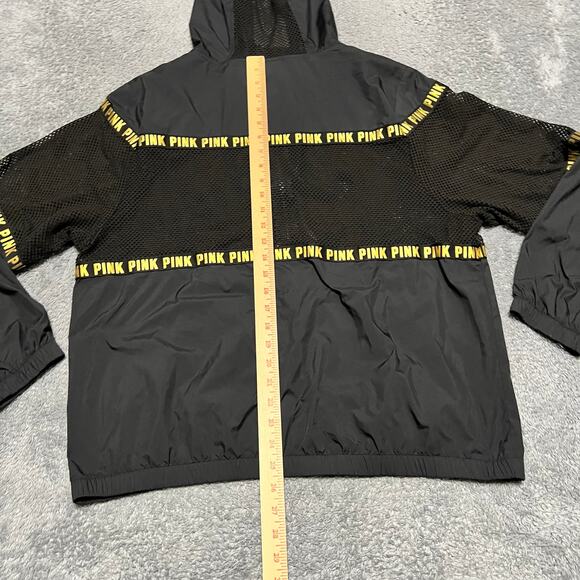 Pink By VS Jacket Womens Medium Full Zip Black Hooded Windbreaker Mesh Jacket - Picture 5 of 8